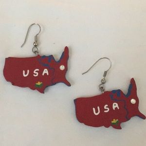 Hand Painted Red Bllue dangling Pierced Earrings